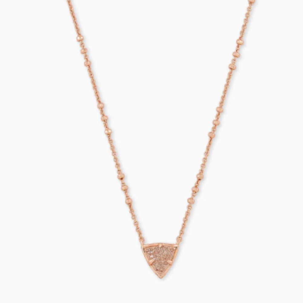 Kendra Scott Perry Rose Gold Pendant Necklace in Sand Drusy